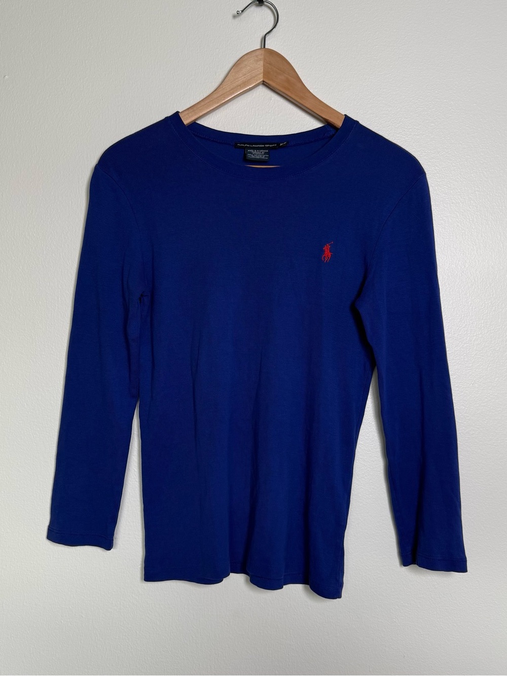 Ralph Lauren Sport Sweater Womens Sz M Blue Crewneck Cotton Logo Pullover Preppy